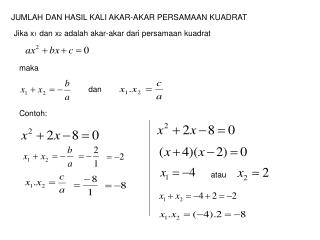 JUMLAH DAN HASIL KALI AKAR-AKAR PERSAMAAN KUADRAT