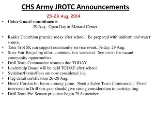 CHS Army JROTC Announcements