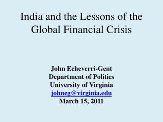 India and the Lessons of the Global Financial Crisis