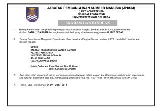 JABATAN PEMBANGUNAN SUMBER MANUSIA (JPbSM) (UNIT KOMPETENSI) PEJABAT PENDAFTAR