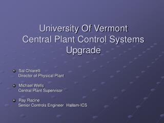 University Of Vermont Central Plant Control Systems Upgrade