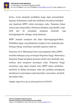 UNIVERSITAS ISLAM INDONESIA JL. Kaliurang Km. 14,5 Sleman Yogyakarta 55584