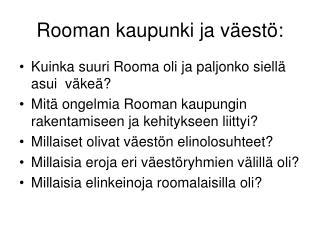 Rooman kaupunki ja väestö: