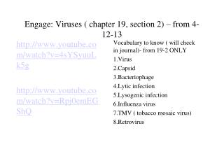 Engage: Viruses ( chapter 19, section 2) – from 4-12-13