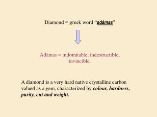 Diamond = greek word “ adàmas ”