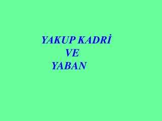 YAKUP KADRİ VE YABAN