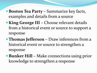 Boston Tea Party – Summarize key facts, examples and details from a source