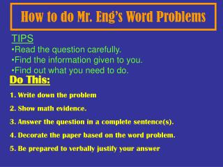 How to do Mr. Eng’s Word Problems