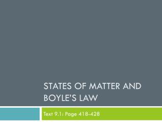 States of Matter and Boyle’s Law