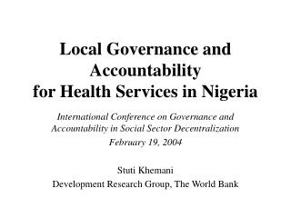 Local Governance and Accountability for Health Services in Nigeria