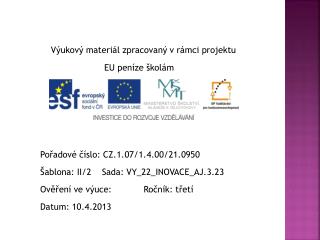 Výukový materiál zpracovaný v rámci projektu EU peníze školám