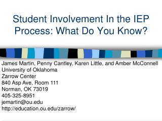 Student Involvement In the IEP Process: What Do You Know?