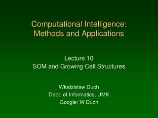 Computational Intelligence: Methods and Applications