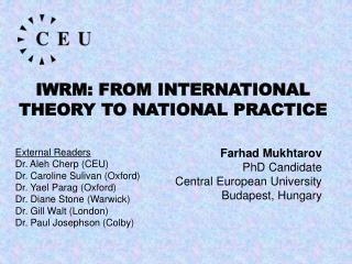 IWRM: FROM INTERNATIONAL THEORY TO NATIONAL PRACTICE