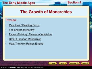 Preview Main Idea / Reading Focus The English Monarchy Faces of History: Eleanor of Aquitaine