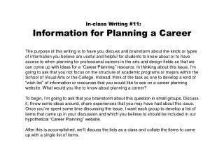 In-class Writing #11: Information for Planning a Career