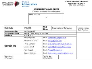 Centre for Open Education MACQUARIE UNIVERSITY NSW 2109 AUSTRALIA