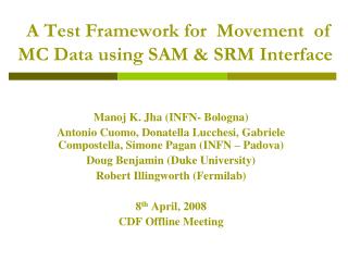 A Test Framework for Movement of MC Data using SAM &amp; SRM Interface