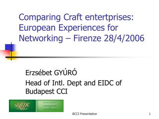 Comparing Craft entertprises: European Experiences for Networking – Firenze 28/4/2006