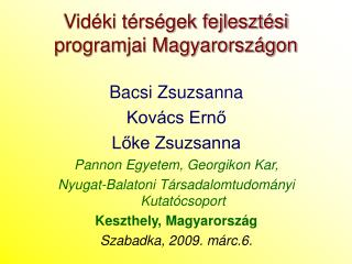 Vidéki térségek fejlesztési programjai Magyarországon