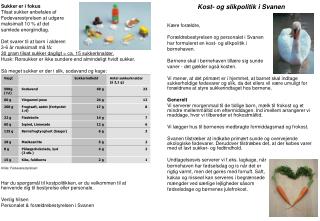 Sukker er i fokus Tilsat sukker anbefales af Fødevarestyrelsen at udgøre maksimalt 10 % af det