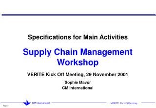 Specifications for Main Activities Supply Chain Management Workshop