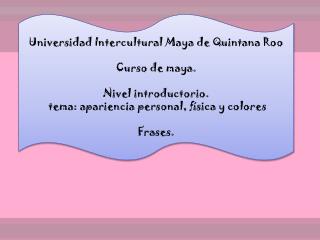 Universidad Intercultural Maya de Quintana Roo Curso de maya. Nivel introductorio.