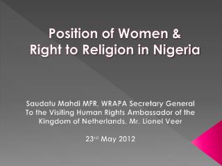 Position of Women &amp; Right to Religion in Nigeria