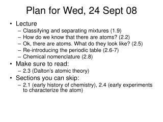 Plan for Wed, 24 Sept 08