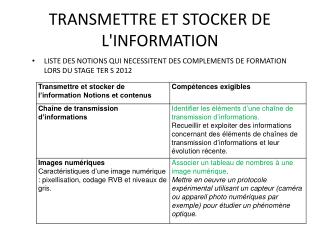 TRANSMETTRE ET STOCKER DE L'INFORMATION