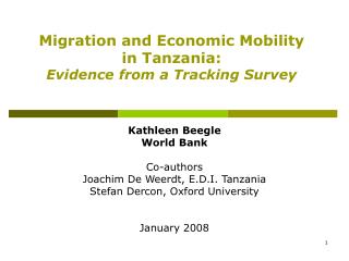 Migration and Economic Mobility in Tanzania: Evidence from a Tracking Survey