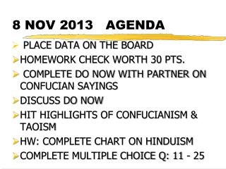 8 NOV 2013 AGENDA