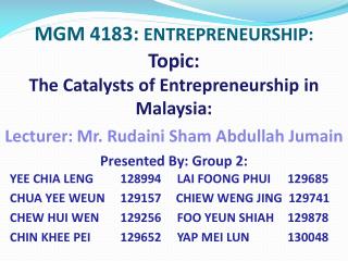 MGM 4183: ENTREPRENEURSHIP: