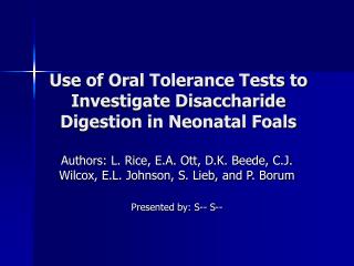 Use of Oral Tolerance Tests to Investigate Disaccharide Digestion in Neonatal Foals