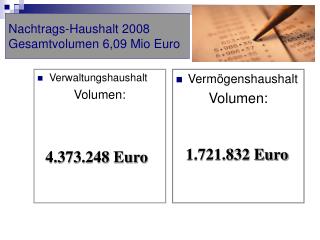 Nachtrags-Haushalt 2008 Gesamtvolumen 6,09 Mio Euro
