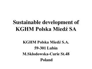 Sustainable development of KGHM Polska Miedź SA