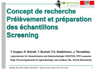 Concept de recherche Prélèvement et préparation des échantillons Screening