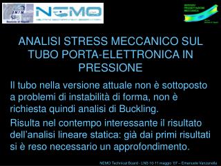 ANALISI STRESS MECCANICO SUL TUBO PORTA-ELETTRONICA IN PRESSIONE