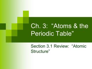 Ch. 3: “Atoms &amp; the Periodic Table”