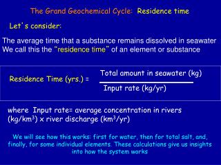 The Grand Geochemical Cycle: Residence time