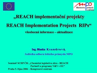 „ REACH implementační projekty REACH Implementation Projects RIPs“