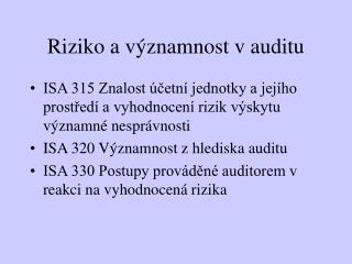 Riziko a významnost v auditu