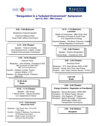 “Deregulation In a Turbulent Environment” Symposium April 25, 2003 – SMU Campus
