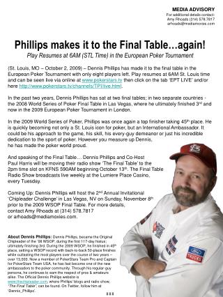 Phillips makes it to the Final Table…again!