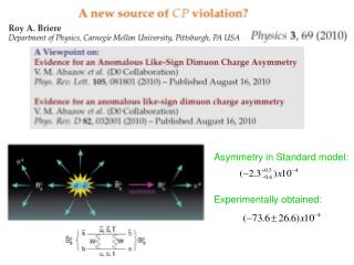 Asymmetry in Standar d model: Experimentally obtained: