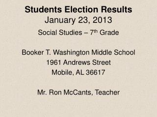 Students Election Results January 23, 2013