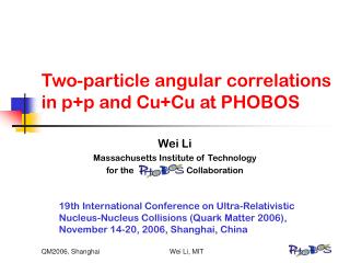 Two-particle angular correlations in p+p and Cu+Cu at PHOBOS