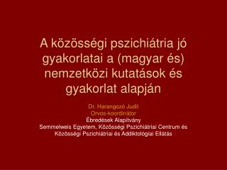 A közösségi pszichiátria jó gyakorlatai a (magyar és) nemzetközi kutatások és gyakorlat alapján