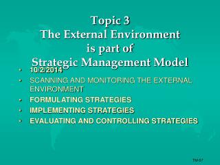 Topic 3 The External Environment is part of Strategic Management Model