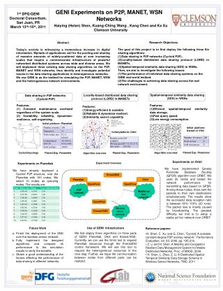 GENI Experiments on P2P, MANET, WSN Networks